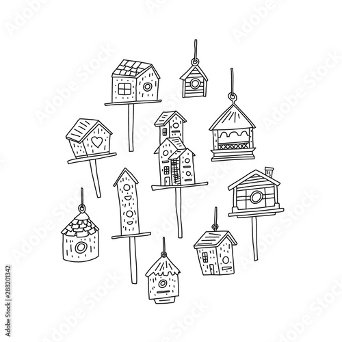 Informative poster birdhouse sketch hand drawn.