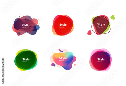 Neon multi layer shapes set. Modern abstract banners with sample text. Trendy minimal templates for presentations, banners, apps and web pages. Vector illustration