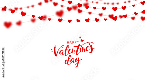 Valentine's day greeting card. Garlands of red hearts