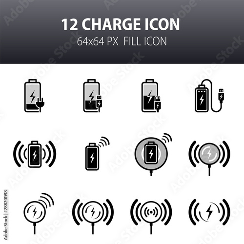 Icon battery charge by plug. Flat Icon of battery level indicator.