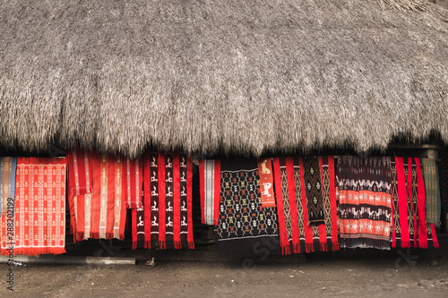 Traditional Textile In A Village At Tropical Island photo