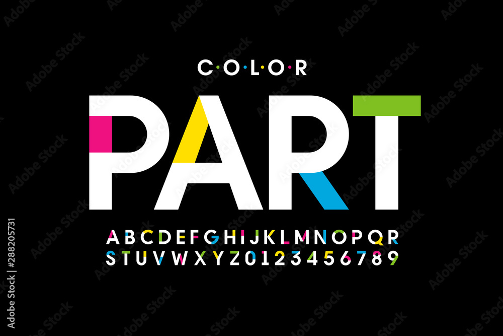 Colorful style font design, alphabet letters and numbers