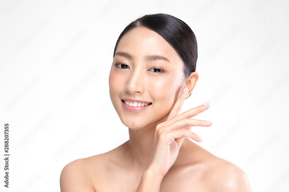 Beautiful Asian woman touching soft cheek smile with clean and fresh skin Happiness and cheerful with positive emotional,isolated on white background,Beauty and Cosmetics Concept Beautiful Asian woman touching soft cheek smile with clean and fresh skin Happiness and cheerful with positive emotional,isolated on white background,Beauty and Cosmetics Concept