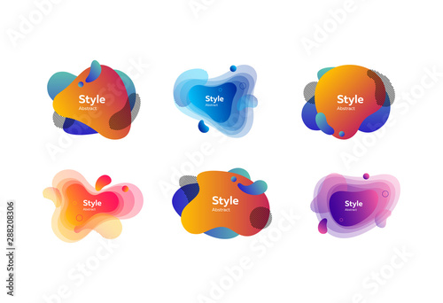 Set of muted multi-colored abstract shapes. Creative background. Dynamic effect. Futuristic technology style. Motion