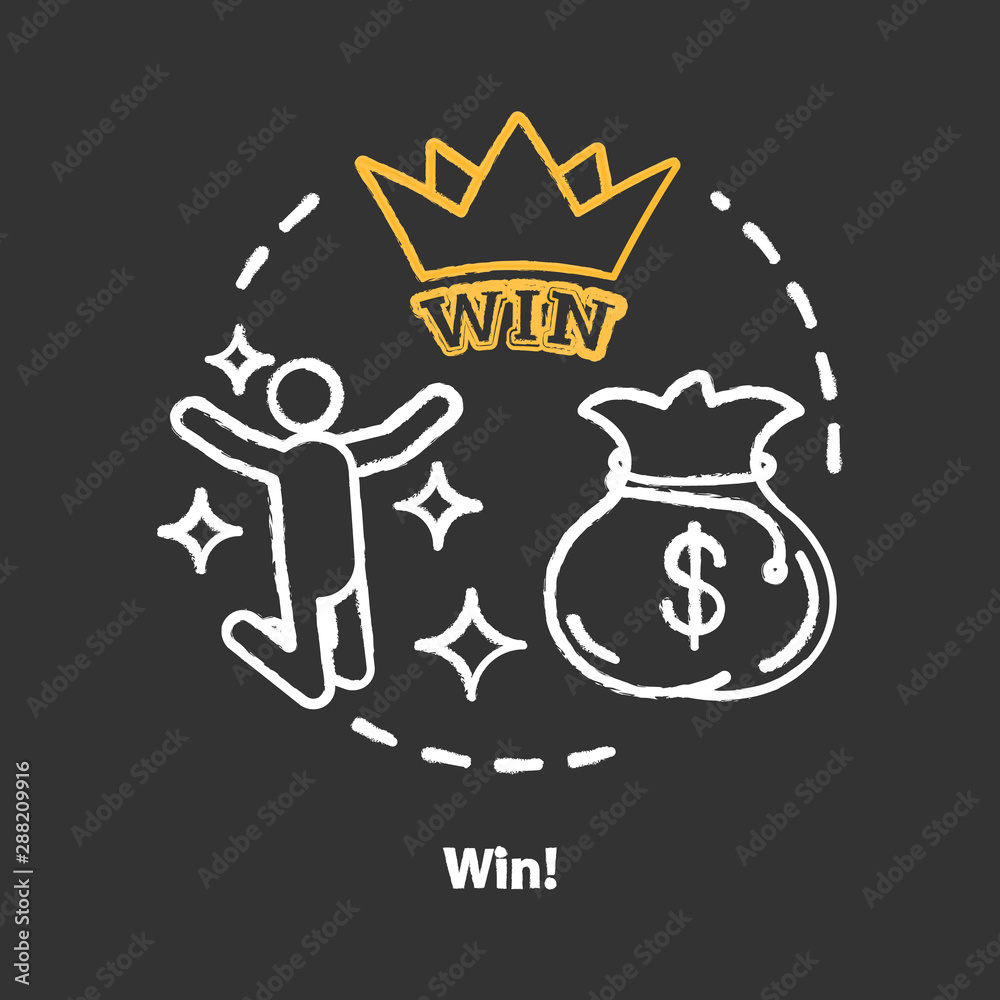 Win chalk concept icon. Jackpot, success idea. Lottery, casino victory.  Winner, champion. Sack of money prize. Good luck & fortune. Vector isolated  chalkboard illustration Stock Vector | Adobe Stock