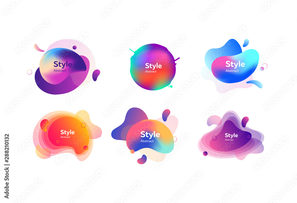 Set of splashing abstract graphic elements. Design background with flowing shapes. Vector illustration. Can be used for advertising, marketing, presentation Set of splashing abstract graphic elements. Design background with flowing shapes. Vector illustration. Can be used for advertising, marketing, presentation