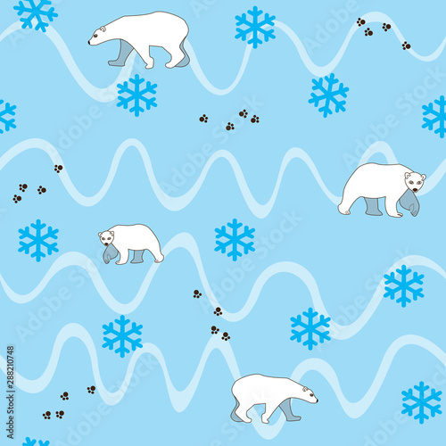 Seamless pattern bears and footprints in the snow © Vikkymir Store
