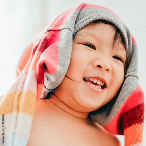 Asian little girl changed her clothes herself