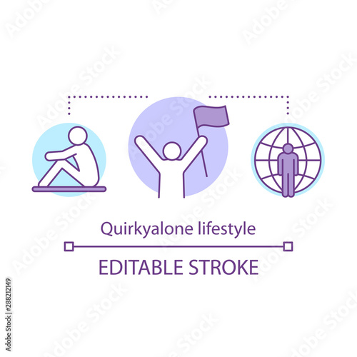 Quirkyalone lifestyle concept icon. Spending time alone idea thin line illustration. Preferring singleness, remain single, singlehood. Vector isolated outline drawing. Editable stroke