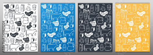 Set of Milk backgrounds. Hand draw milk icon set. 