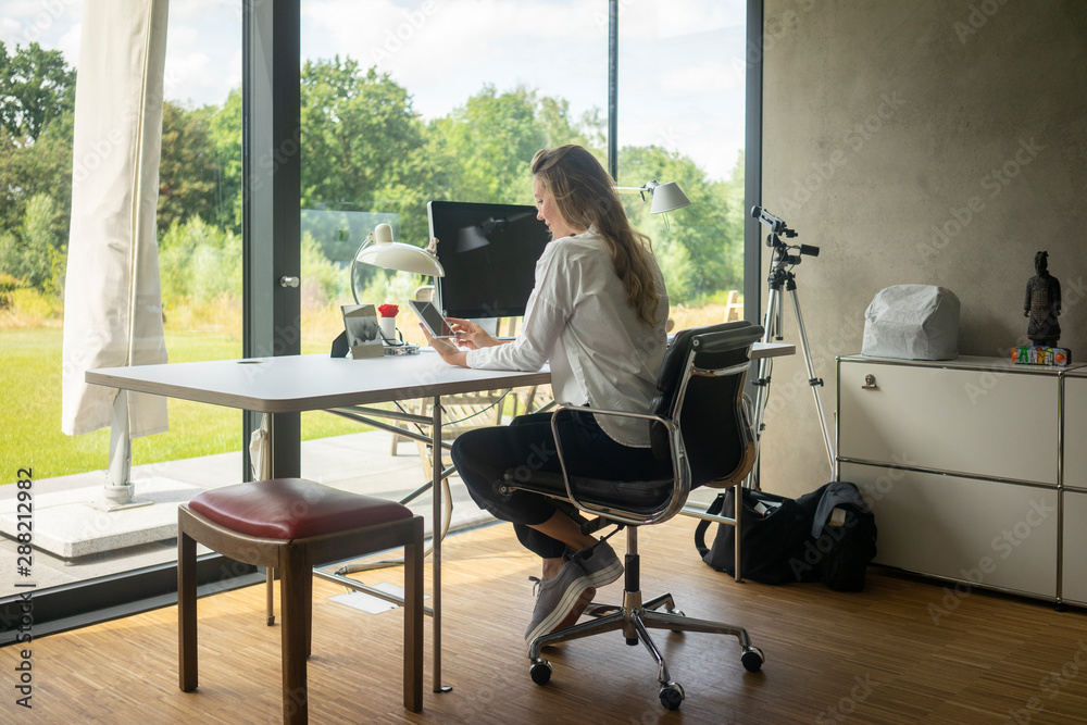 Businesswoman working at desk at home Businesswoman working at desk at home