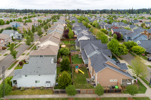 Aerial drone view of urban sprawl