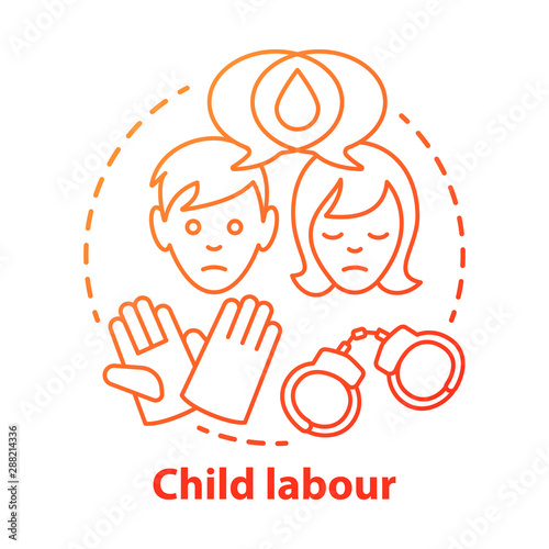 Child labour concept icon. Children exploitation & labor idea thin line illustration. Illegal child work and employment. Kids abuse, maltreatment problem. Vector isolated drawing