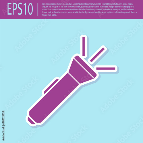 Retro purple Flashlight icon isolated on turquoise background. Vector Illustration