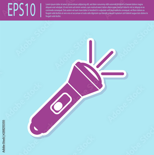 Retro purple Flashlight icon isolated on turquoise background. Vector Illustration