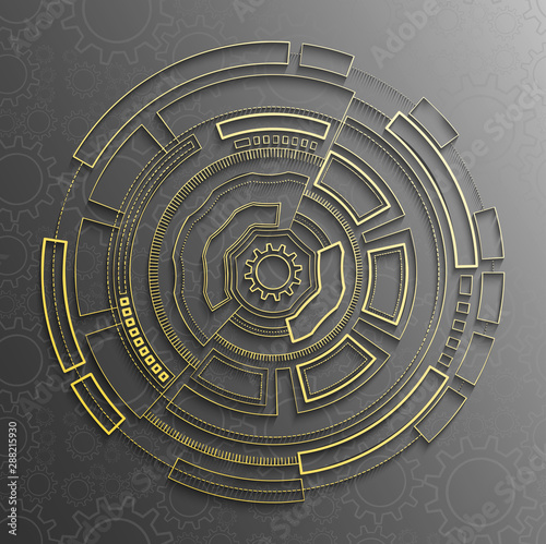 Gear wheel with circle. Futuristic mechanism design for business presentation. Draw line abstract. Vector technology Illustration with digital concept. Innovation tech background