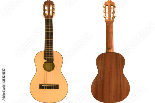 Guitalele front and back on a white background