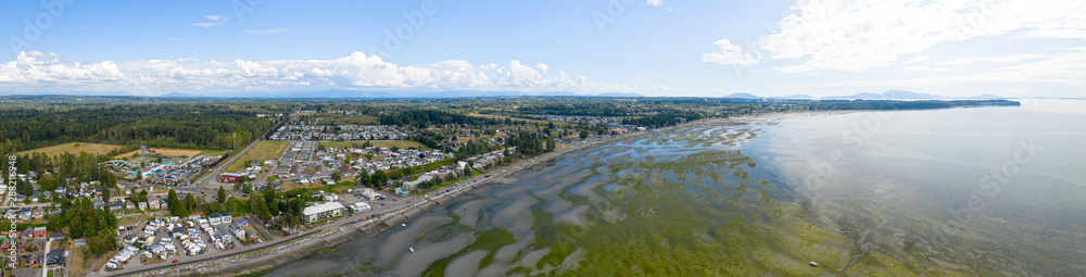 Birch Bay WA USA Beachfront Town Drone Aerial Panoramic View Birch Bay WA USA Beachfront Town Drone Aerial Panoramic View