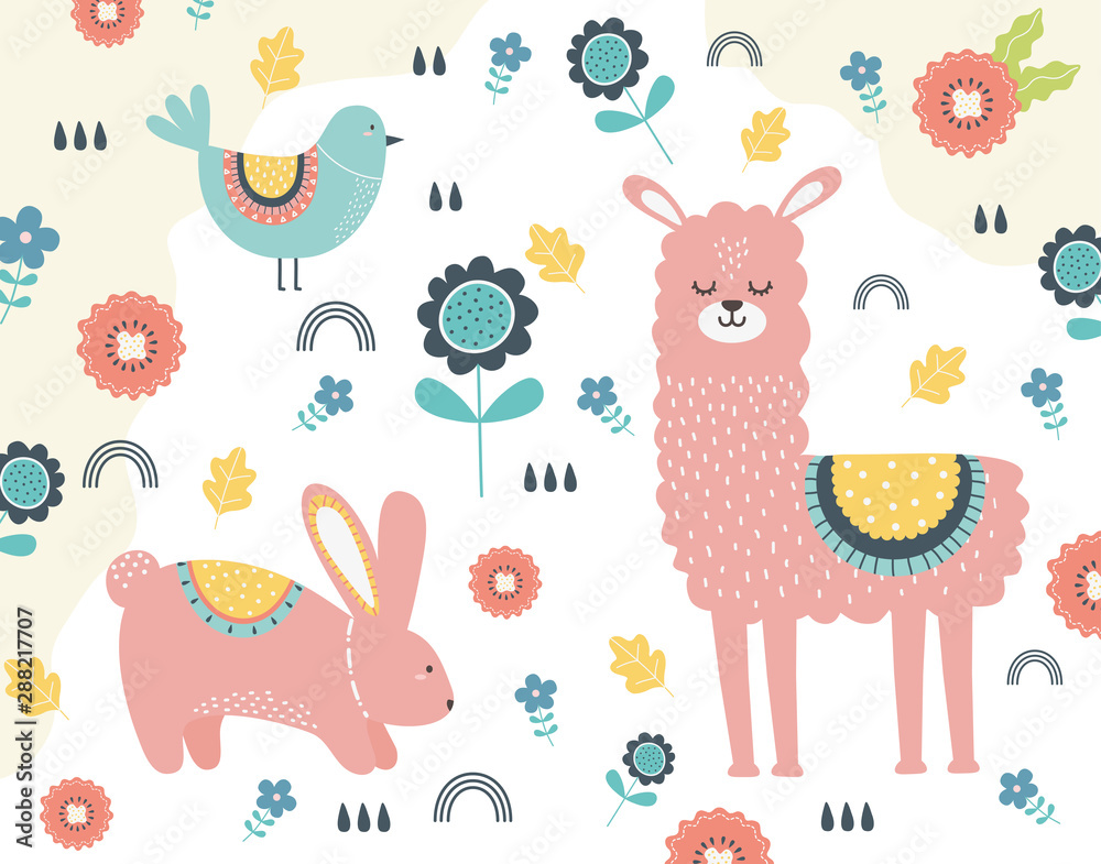 Llama and rabbit cartoon design vector illustration Llama and rabbit cartoon design vector illustration