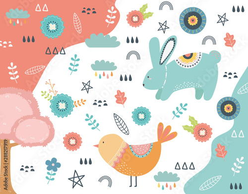 Rabbit and bird cartoon design vector illustration