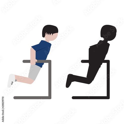 Person doing dips exercise in flat and silhouette style icon. Vector.