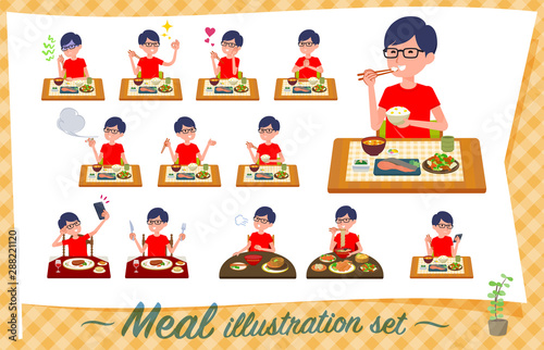 flat type red Tshirt Glasse men_Meal
