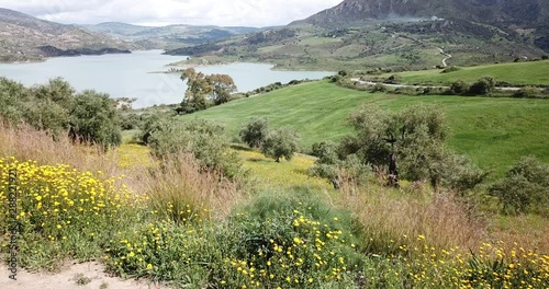 Panoramic view over Embalse de Zahara inland lake, Andalusia, Spain