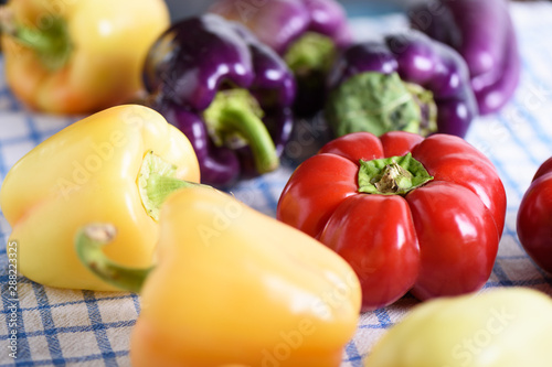 Selective focus. Multi-colored pods of sweet pepper.