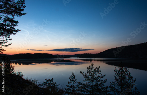 summer evening in koreliya sunset river north water panorama view