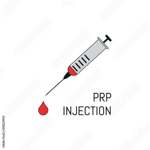 PRP injection poster in line style. Syringe symbol with a blood drop. Platelet-rich plasma regenerative medicine concept. Vector illustration.