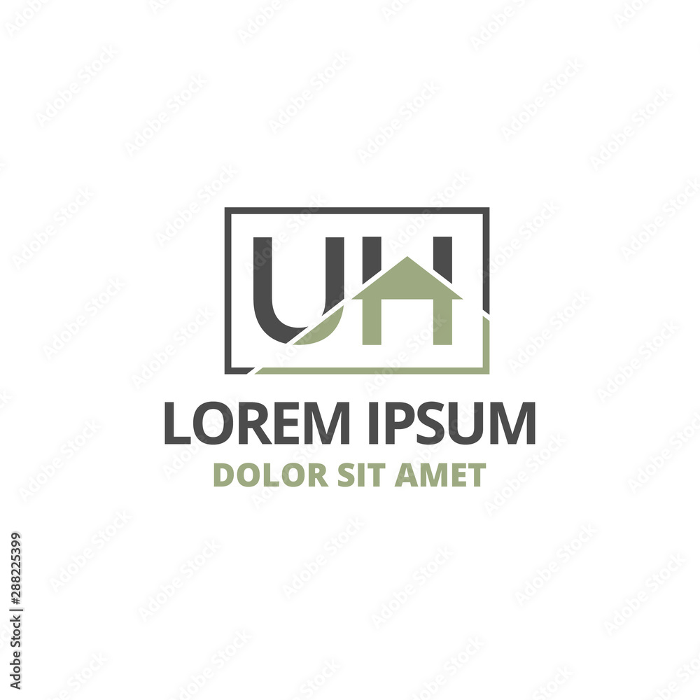 vector illustration initial letter u and h with roof icon logo construction design solid color vector illustration initial letter u and h with roof icon logo construction design solid color