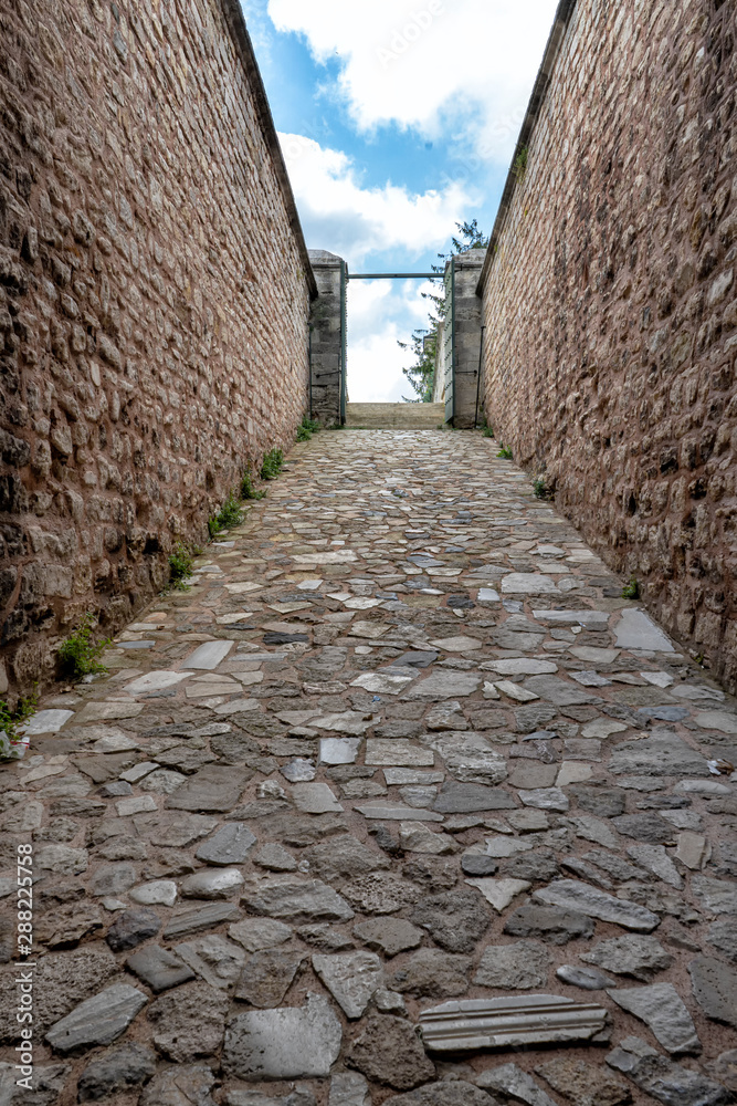 Stone path with stone walls