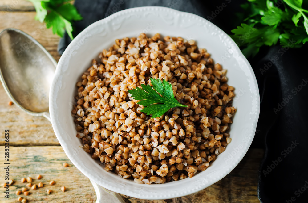 Buckwheat porridge with fresh parsley leaves Buckwheat porridge with fresh parsley leaves