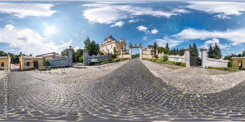  Full spherical seamless hdri panorama 360 degrees near gate of old gothic uniate of St. George Cathedral in equirectangular projection, VR AR content with zenith and nadir photo