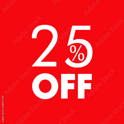Logotipo con texto 25 por ciento con OFF horizontal en fondo rojo
