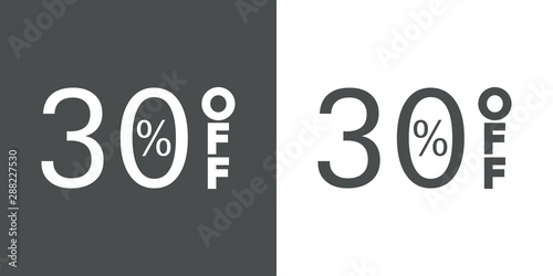 Logotipo con texto 30 por ciento con OFF vertical en gris y blanco