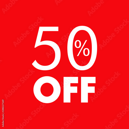 Logotipo con texto 50 por ciento con OFF horizontal en fondo rojo