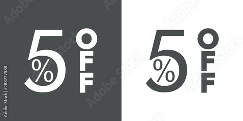 Logotipo con texto 5 por ciento con OFF vertical en gris y blanco