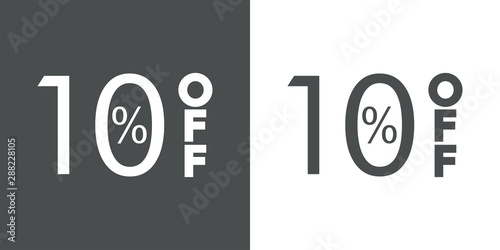 Logotipo con texto 10 por ciento con OFF vertical en gris y blanco