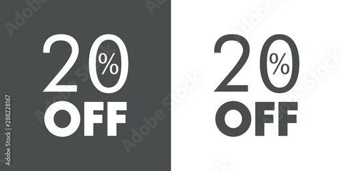 Logotipo con texto 20 por ciento con OFF horizontal en gris y blanco