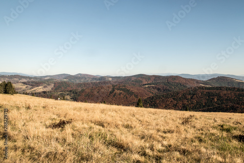 autumn Beskid Zywiecki mountains from Hala na Malej Raczy on polish - slovakian borders