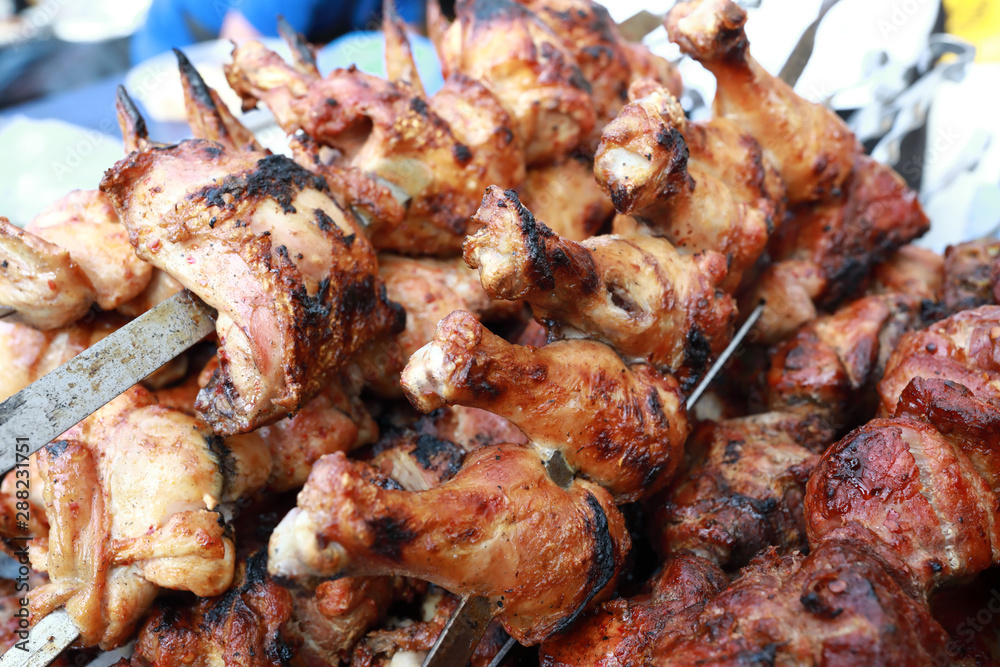 Cooked Chicken on Skewers