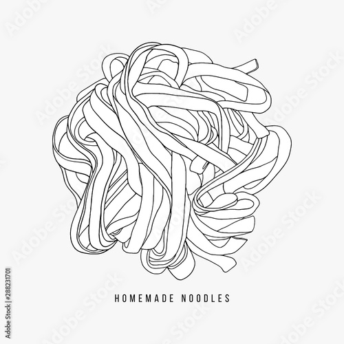 Homemade noodles. Hand drawn line vector illustration. Kitchen design