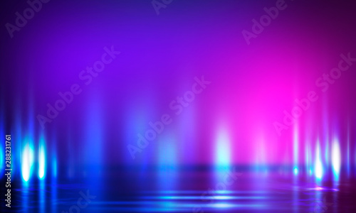  Ultraviolet abstract light. Diode tape, light line. Violet and pink gradient. Modern background, neon light. Empty stage, spotlights, neon. Abstract light.