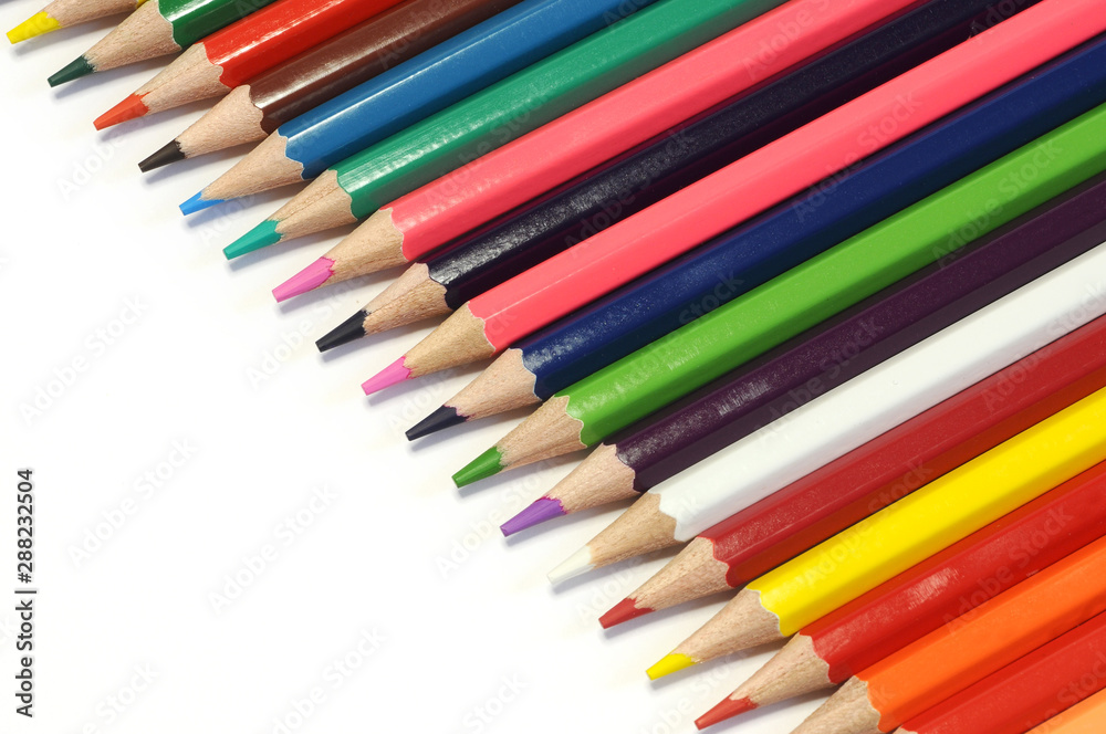 Color pencils isolated on white background. Close up. selective focus. Color pencils isolated on white background. Close up. selective focus.