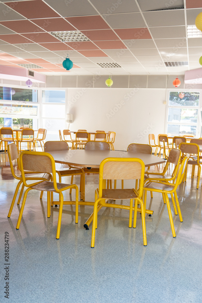 vintage yellow dining room school canteen