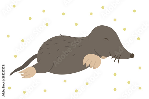 Vector hand drawn flat mole. Funny woodland animal. Cute forest animalistic illustration for children’s design, print, stationery.