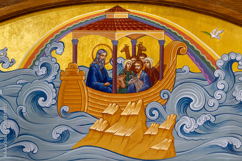Secovska Polianka, Slovakia. 2019/8/22. The icon of the Noah's Ark. Part of the Iconostasis in the Greek Catholic church of Saint Elijah. 