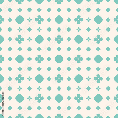 Simple vector seamless pattern. Polka dots, circles, flowers. Green and beige