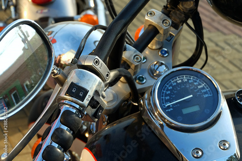 Motorcycle steering, close-up.